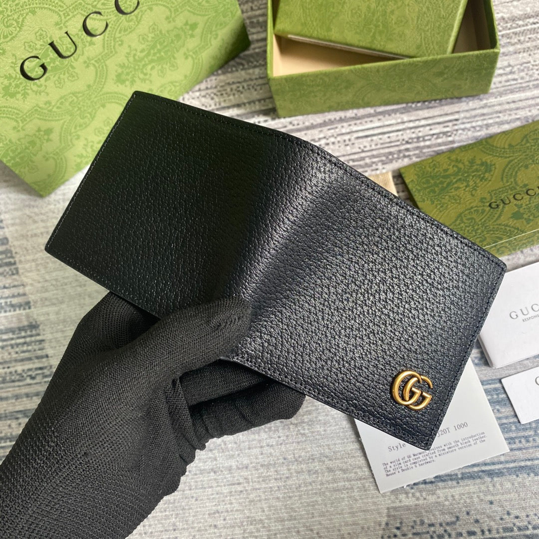Gucci ‎428726 GG Marmont leather bi-fold wallet black gold