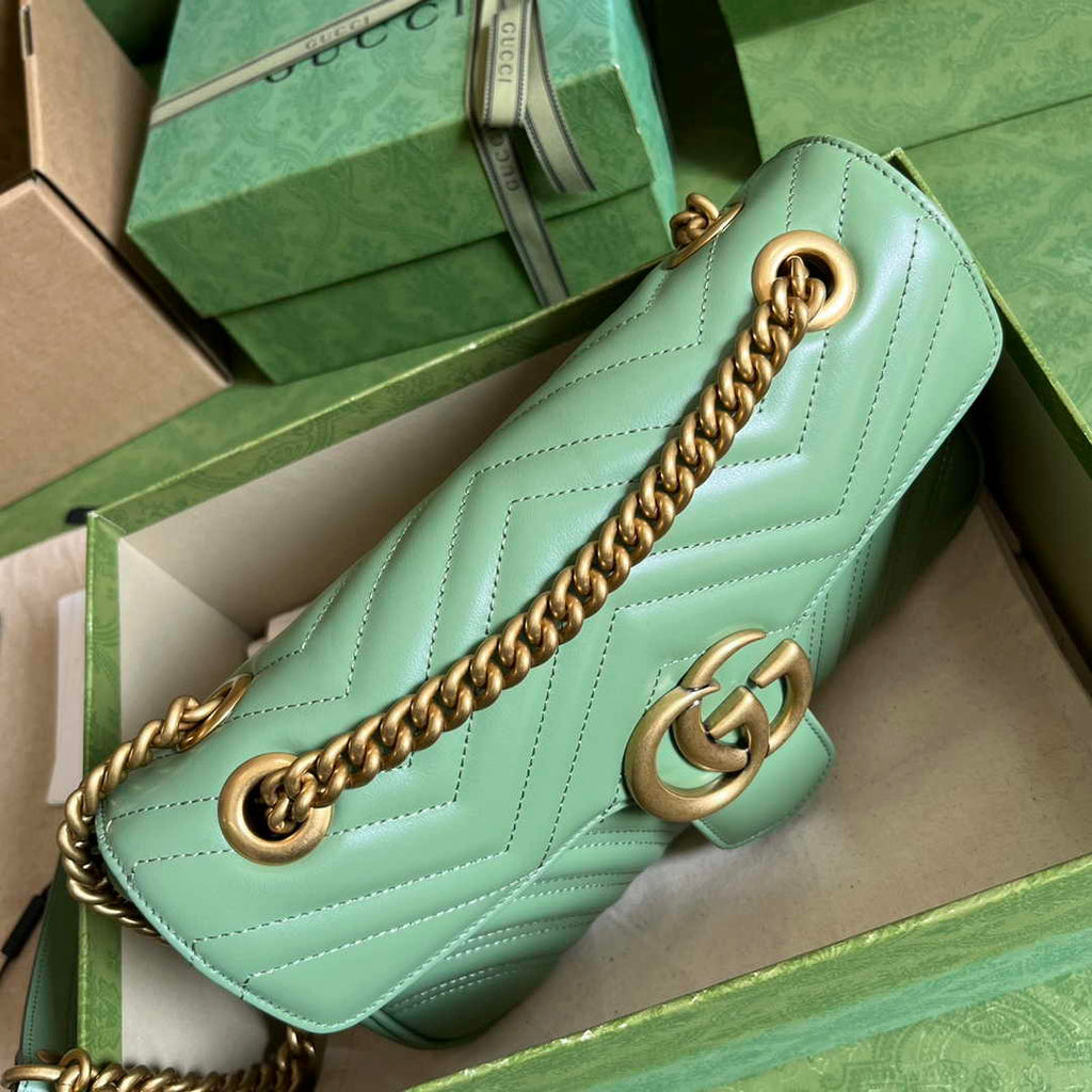 Gucci 443497 GG Marmont small matelassé shoulder bag Light Green