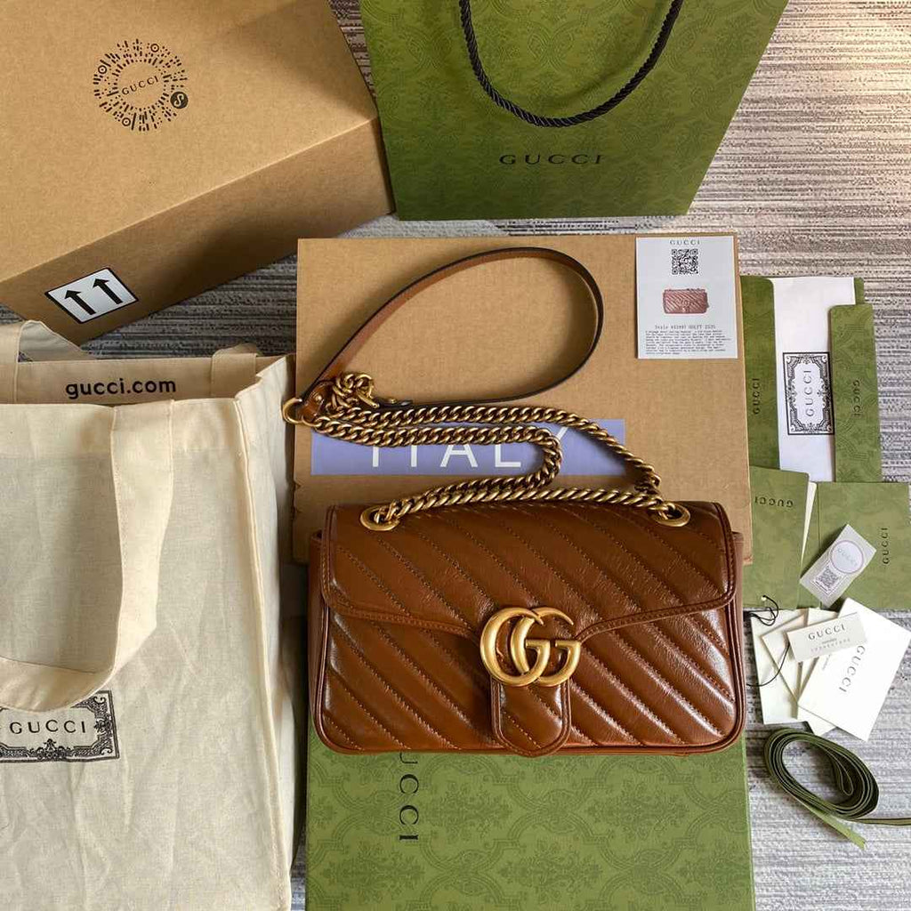 Gucci 443497 GG Marmont small matelassé shoulder bag Brown