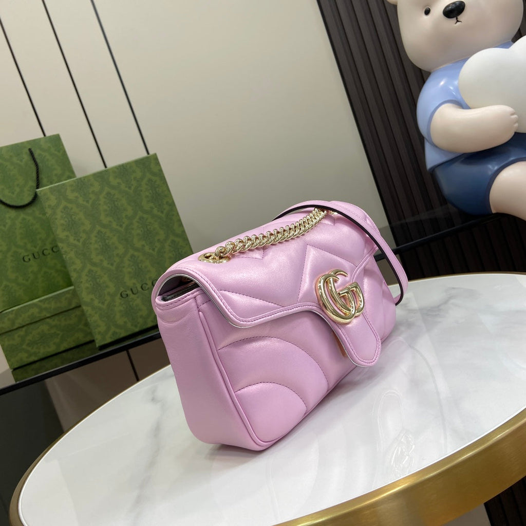 Gucci GG Marmont Small Shoulder Bag 443497 Pink Leather