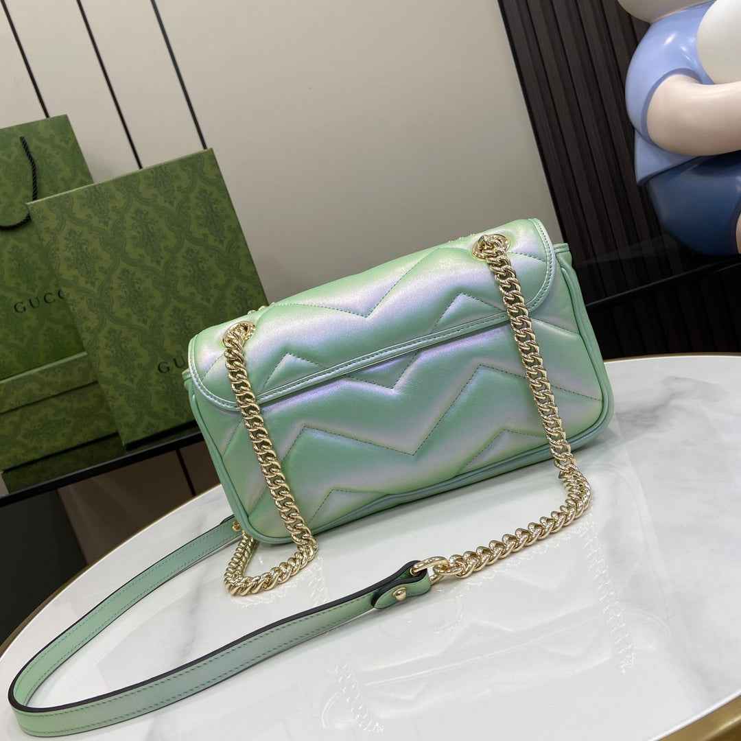 Gucci GG Marmont Small Shoulder Bag 443497 Green Leather
