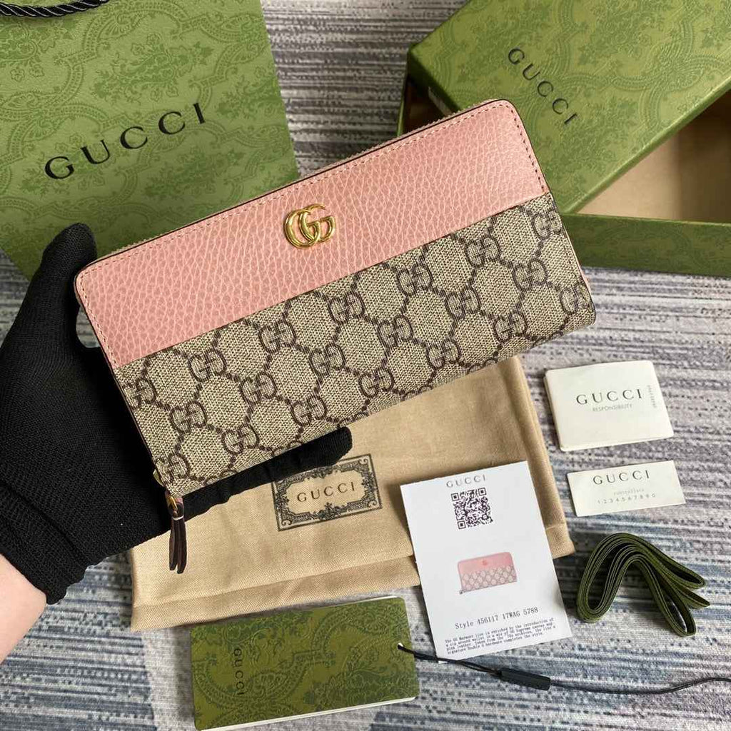 Gucci ‎‎456117 GG Marmont zip around wallet pink leather