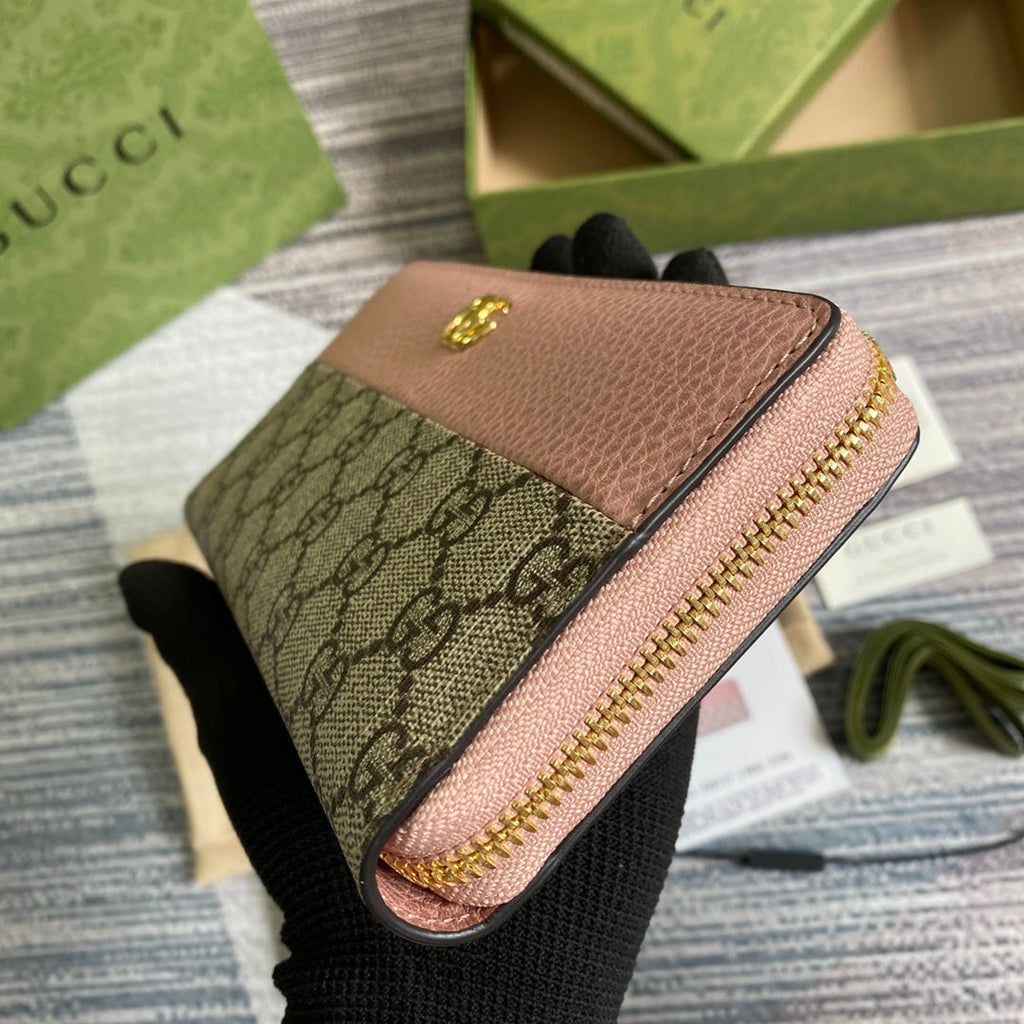 Gucci ‎‎456117 GG Marmont zip around wallet pink leather