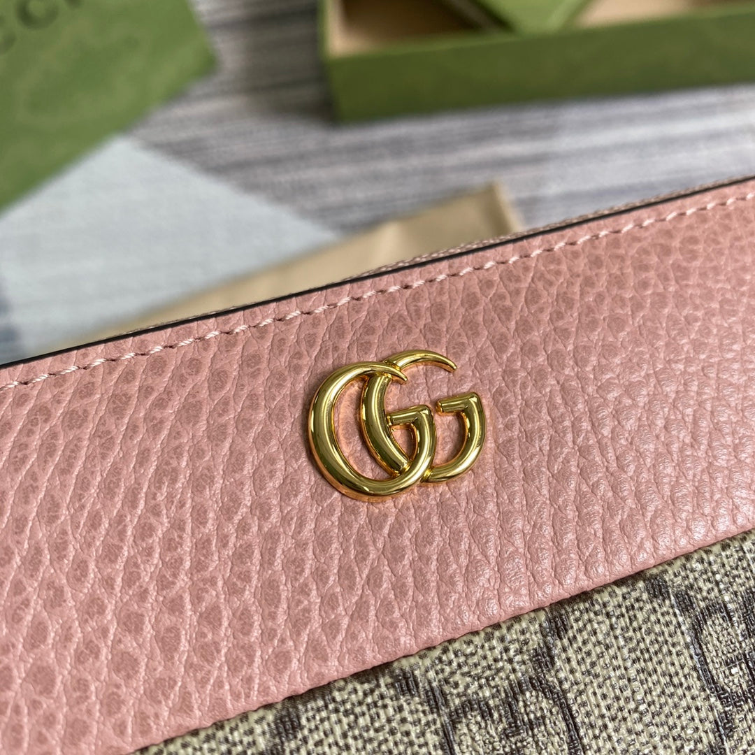 Gucci ‎‎456117 GG Marmont zip around wallet pink leather
