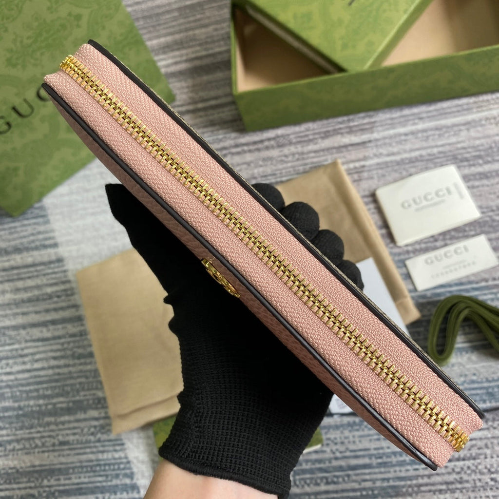 Gucci ‎‎456117 GG Marmont zip around wallet pink leather