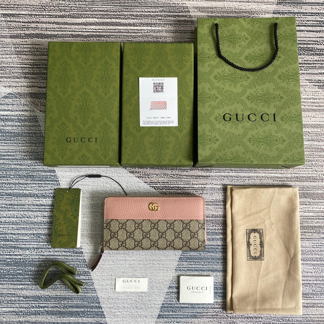 Gucci ‎‎456117 GG Marmont zip around wallet pink leather