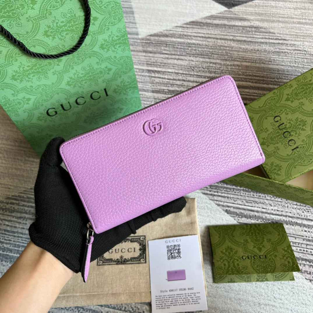 Gucci ‎‎456117 GG Marmont zip around wallet Purple leather