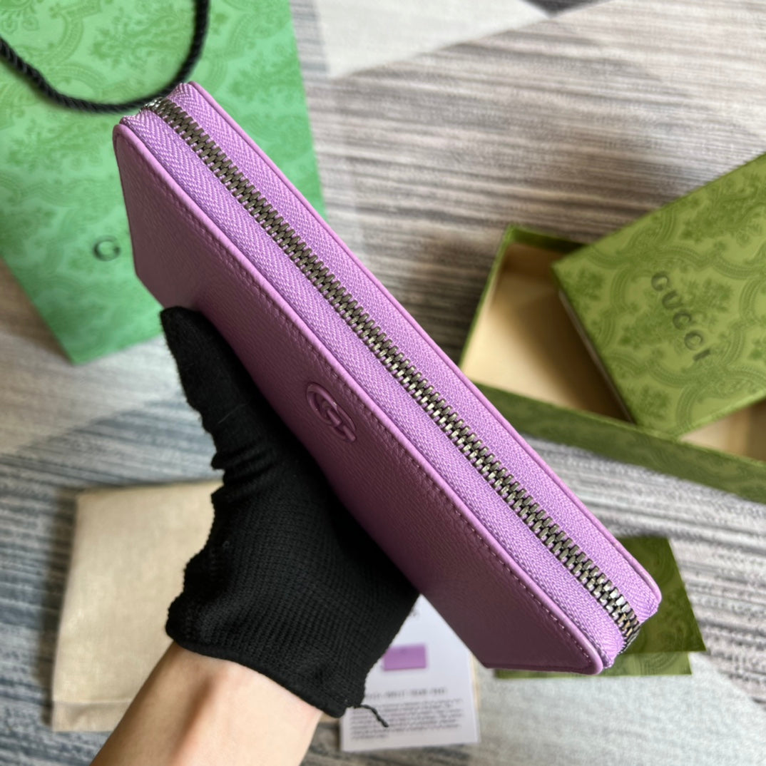 Gucci ‎‎456117 GG Marmont zip around wallet Purple leather