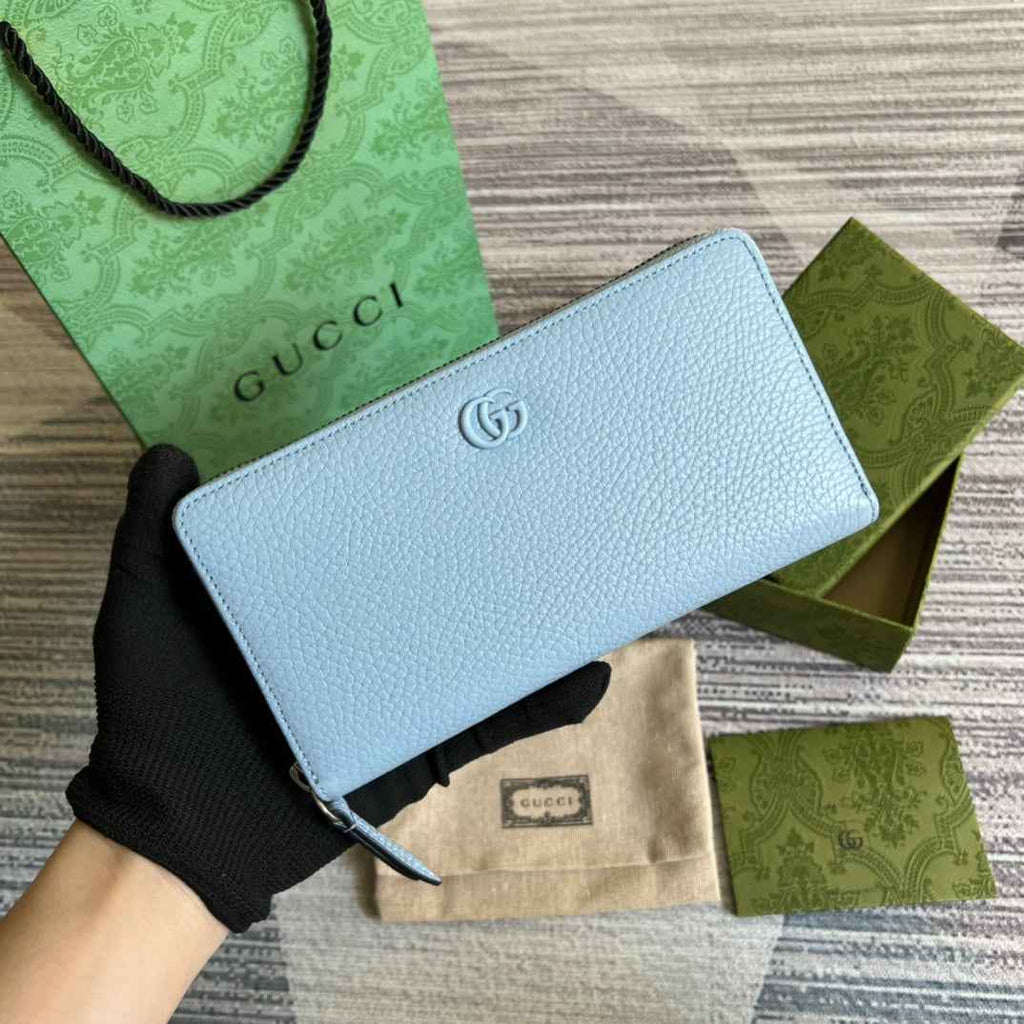 Gucci ‎‎456117 GG Marmont zip around wallet blue leather