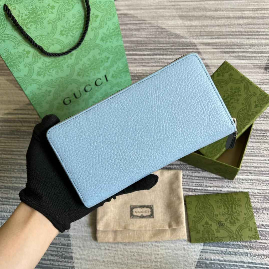 Gucci ‎‎456117 GG Marmont zip around wallet blue leather