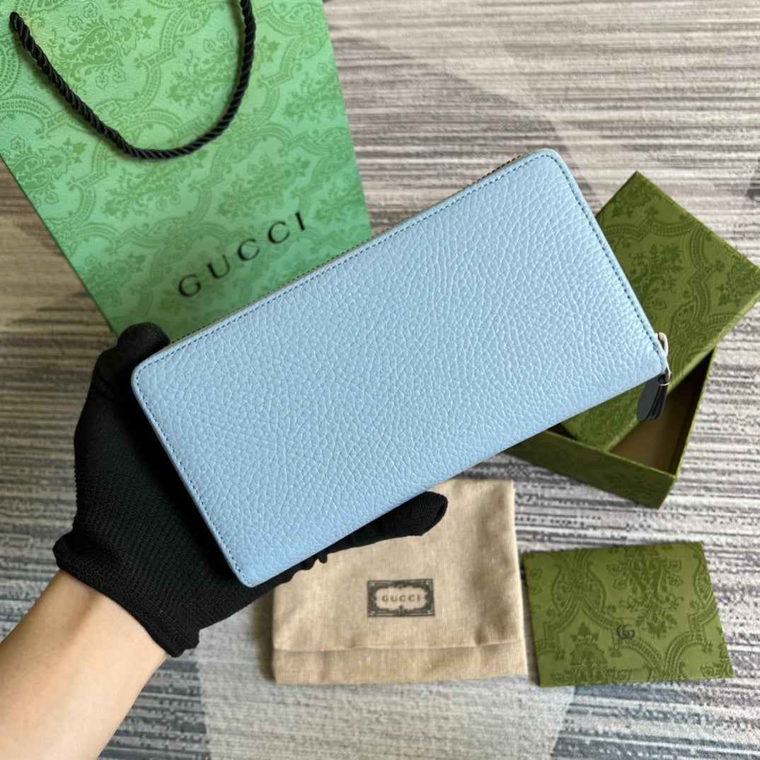 Gucci ‎‎456117 GG Marmont zip around wallet blue leather