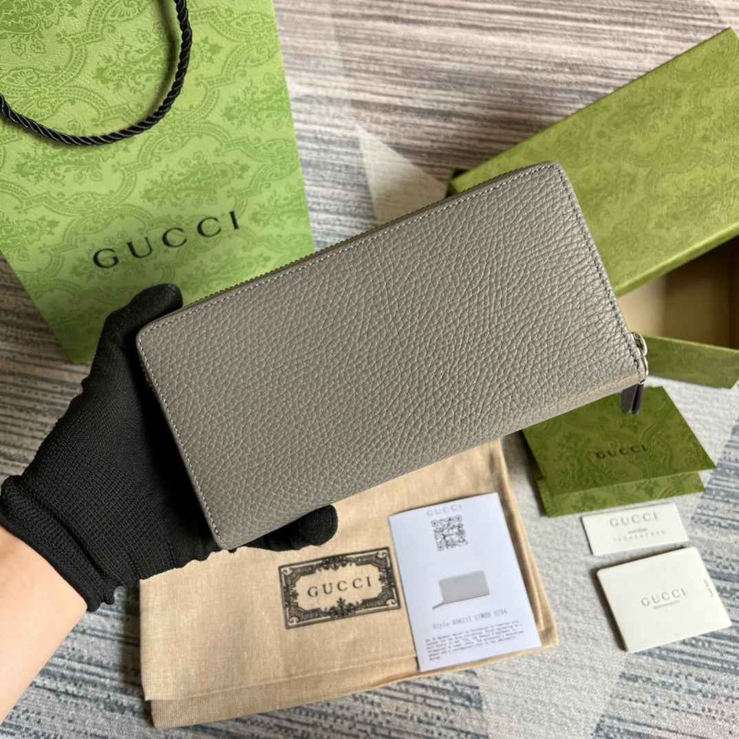 Gucci ‎‎456117 GG Marmont zip around wallet Gray leather