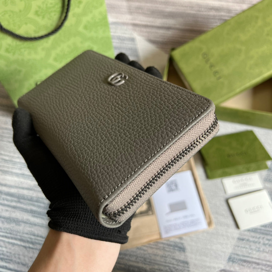 Gucci ‎‎456117 GG Marmont zip around wallet Gray leather