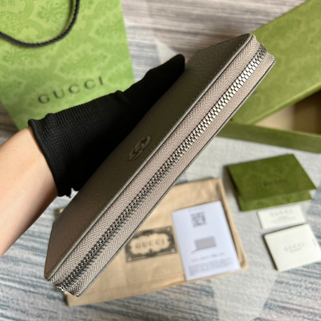 Gucci ‎‎456117 GG Marmont zip around wallet Gray leather