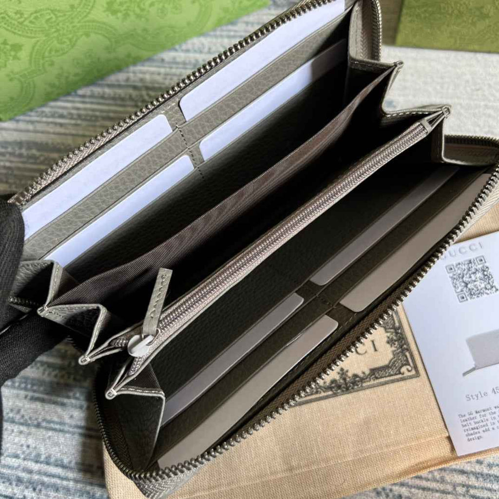 Gucci ‎‎456117 GG Marmont zip around wallet Gray leather