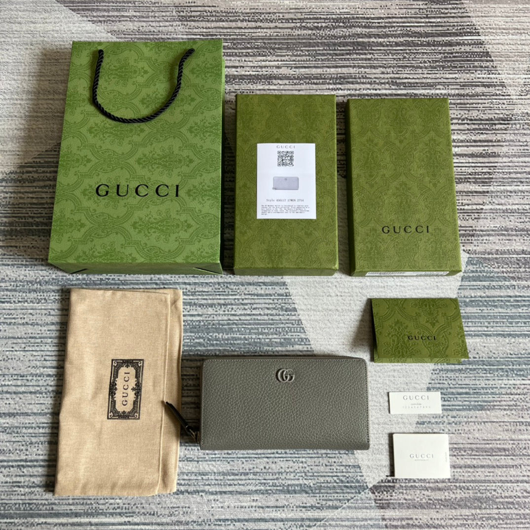 Gucci ‎‎456117 GG Marmont zip around wallet Gray leather