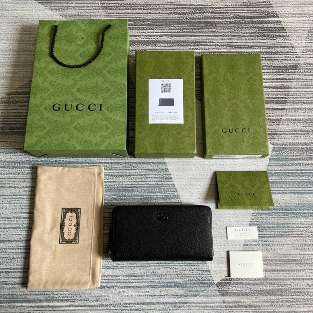 Gucci ‎‎456117 GG Marmont zip around wallet black leather