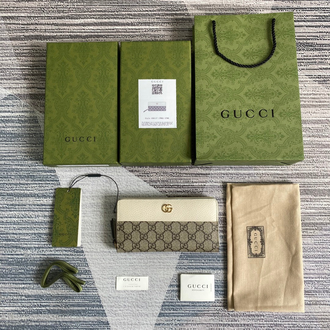 Gucci GG Marmont zip around wallet ‎‎456117 beige leather