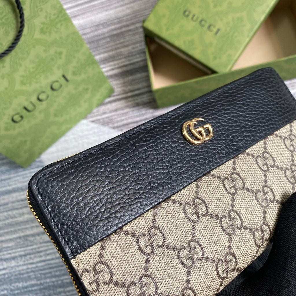 Gucci GG Marmont zip around wallet ‎‎456117 black leather