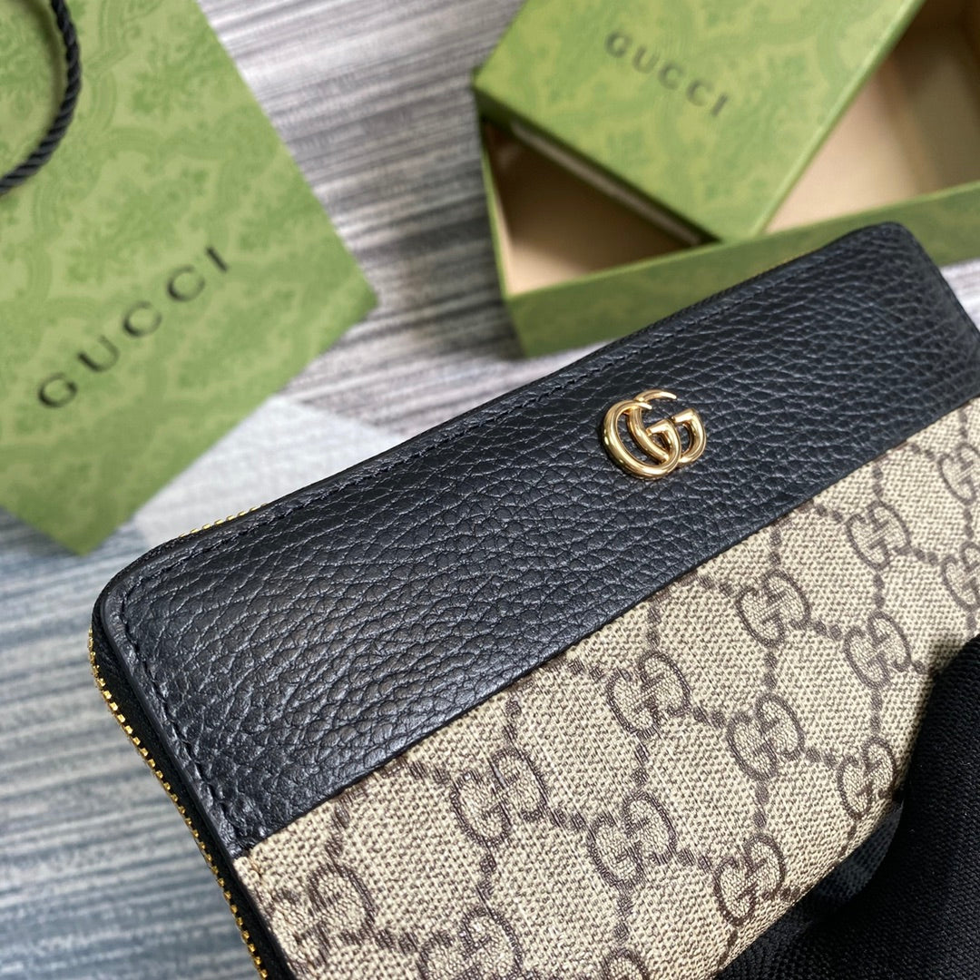 Gucci GG Marmont zip around wallet ‎‎456117 black leather