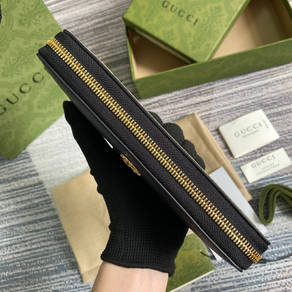 Gucci GG Marmont zip around wallet ‎‎456117 black leather