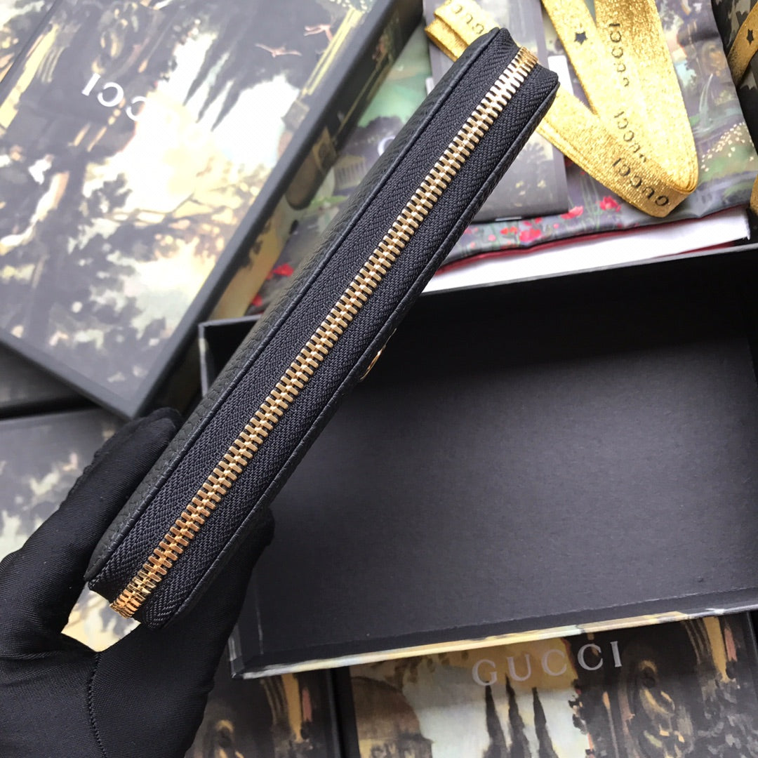 Gucci ‎‎456117 GG Marmont zip around wallet black leather gold