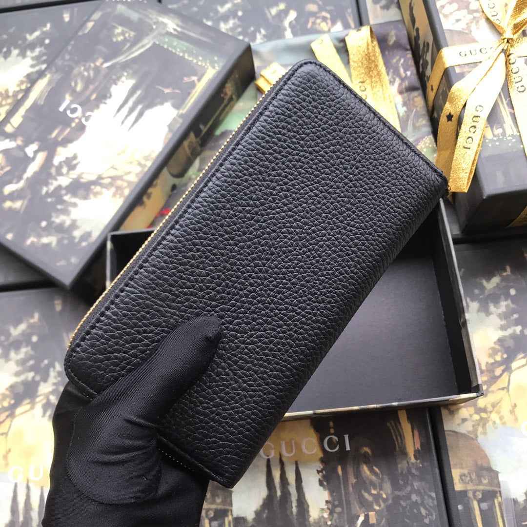 Gucci ‎‎456117 GG Marmont zip around wallet black leather gold