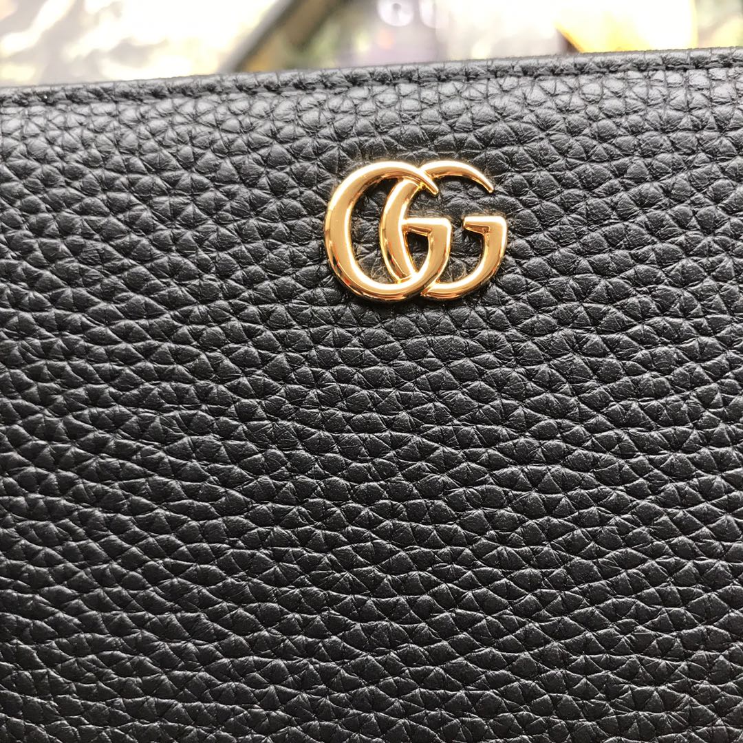 Gucci ‎‎456117 GG Marmont zip around wallet black leather gold