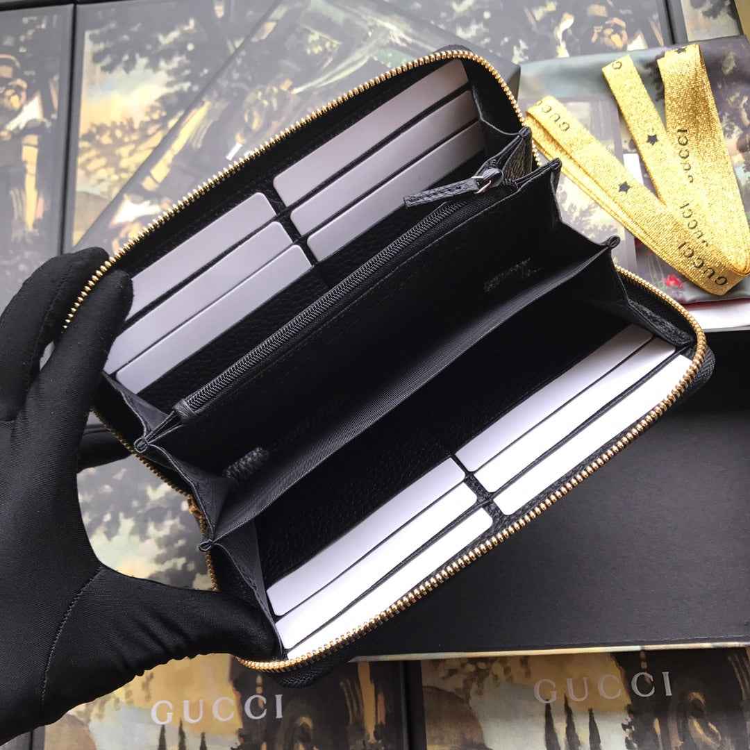 Gucci ‎‎456117 GG Marmont zip around wallet black leather gold