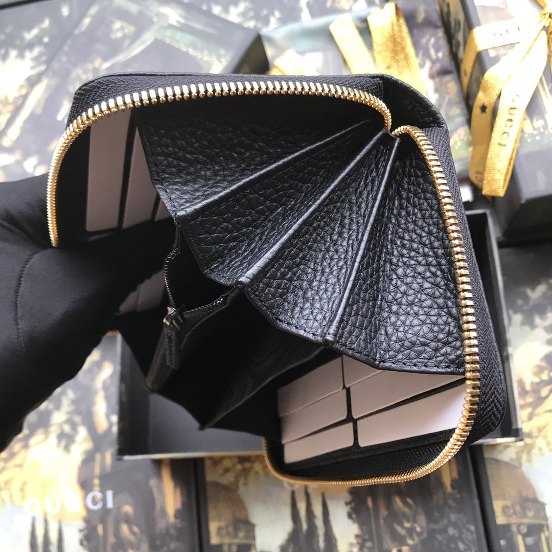 Gucci ‎‎456117 GG Marmont zip around wallet black leather gold