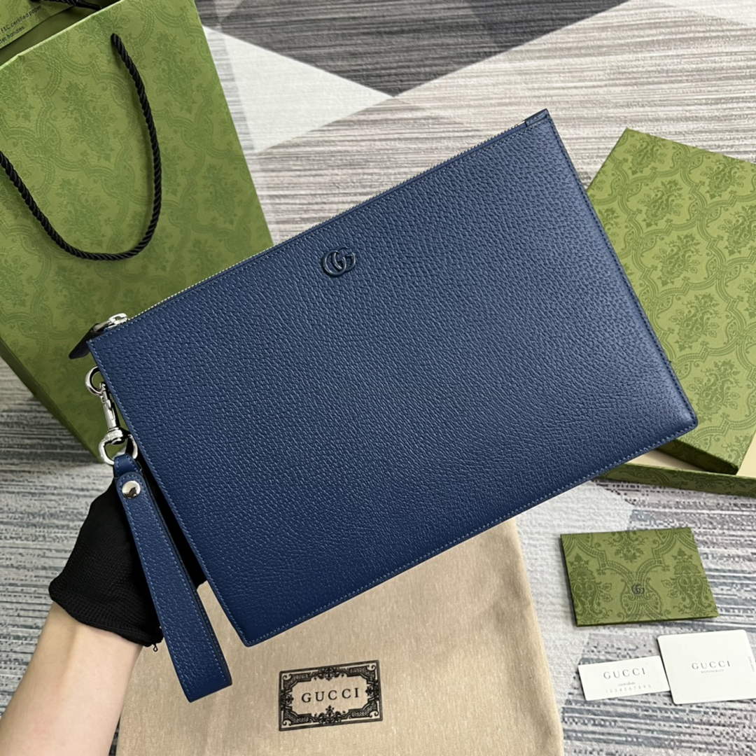 Gucci ‎475317 GG Marmont leather pouch blue leather