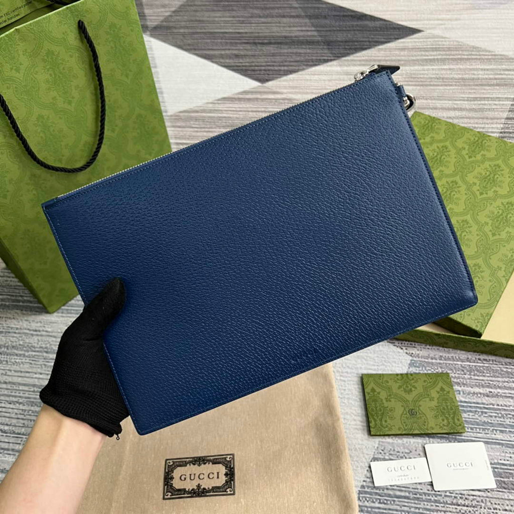 Gucci ‎475317 GG Marmont leather pouch blue leather
