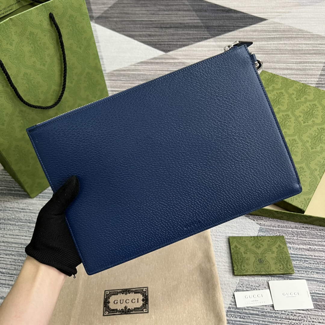 Gucci ‎475317 GG Marmont leather pouch blue leather