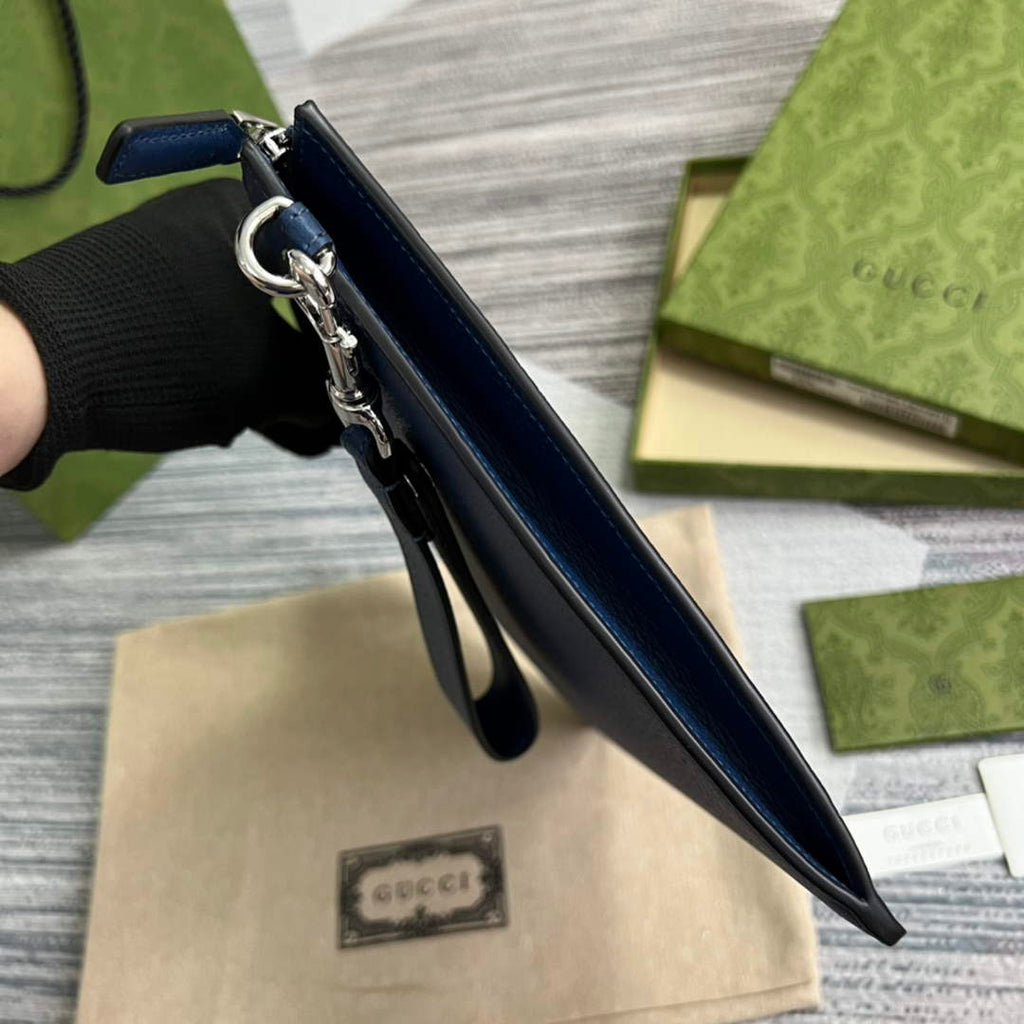 Gucci ‎475317 GG Marmont leather pouch blue leather