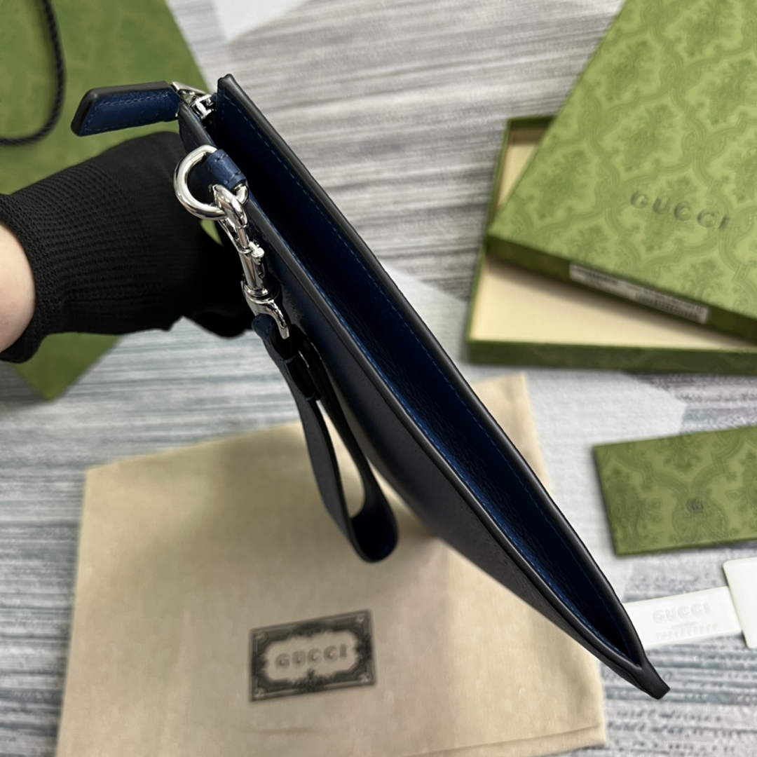 Gucci ‎475317 GG Marmont leather pouch blue leather