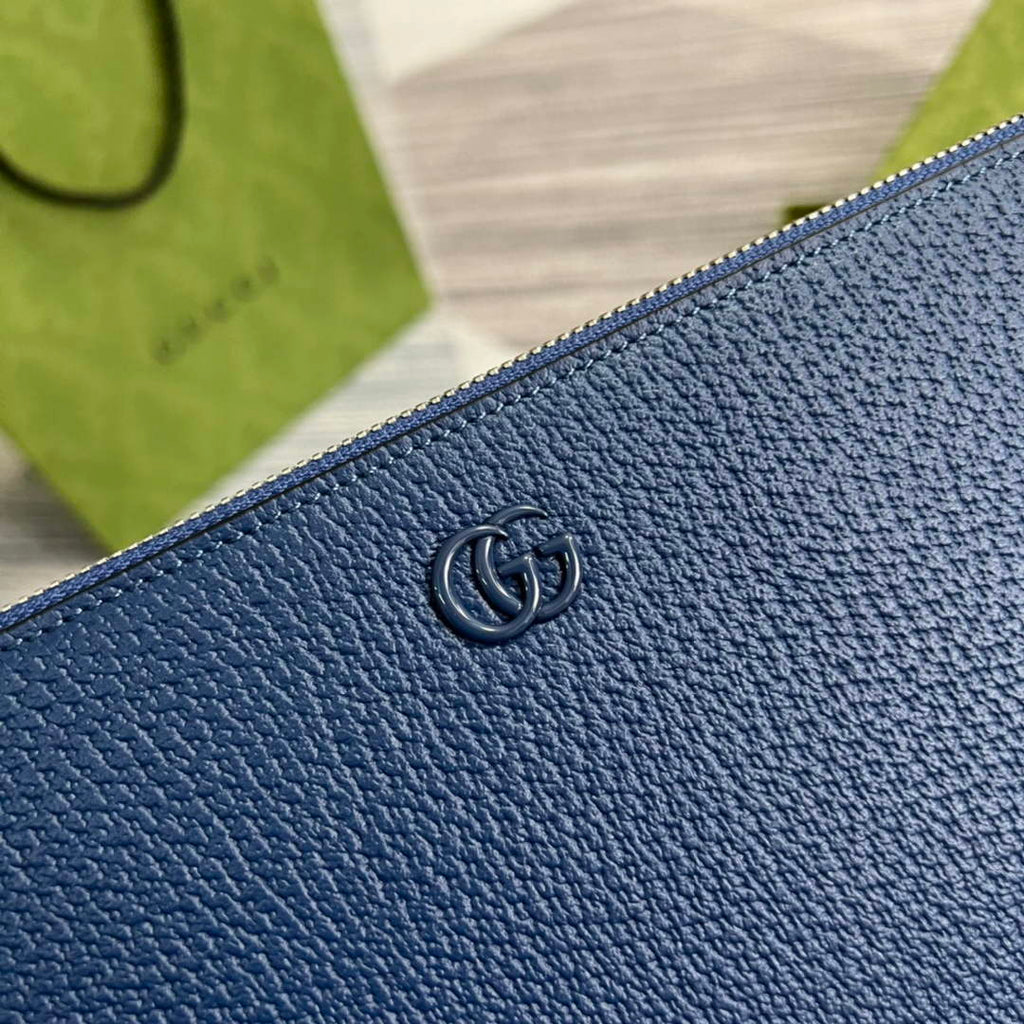 Gucci ‎475317 GG Marmont leather pouch blue leather