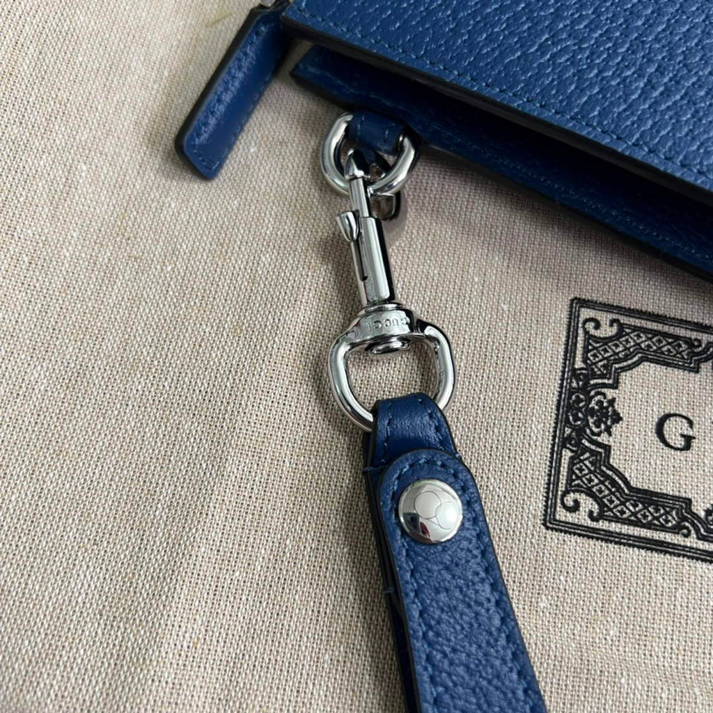 Gucci ‎475317 GG Marmont leather pouch blue leather