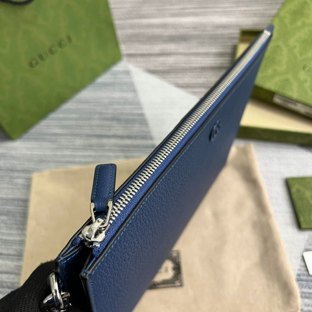 Gucci ‎475317 GG Marmont leather pouch blue leather