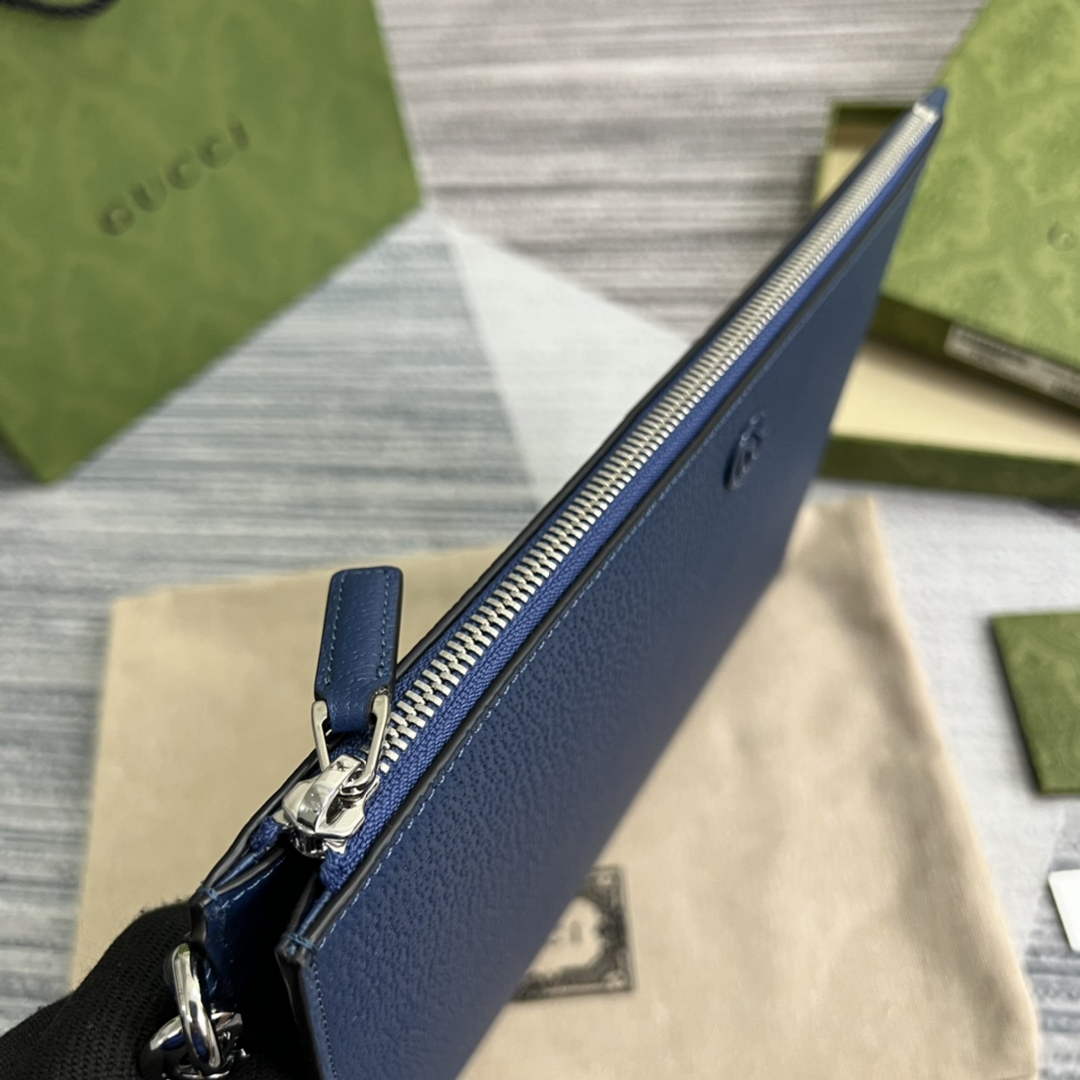 Gucci ‎475317 GG Marmont leather pouch blue leather