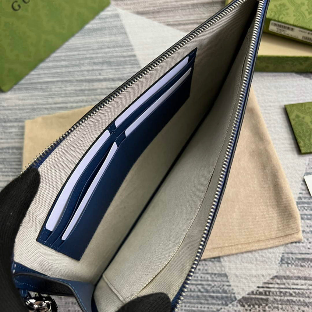 Gucci ‎475317 GG Marmont leather pouch blue leather