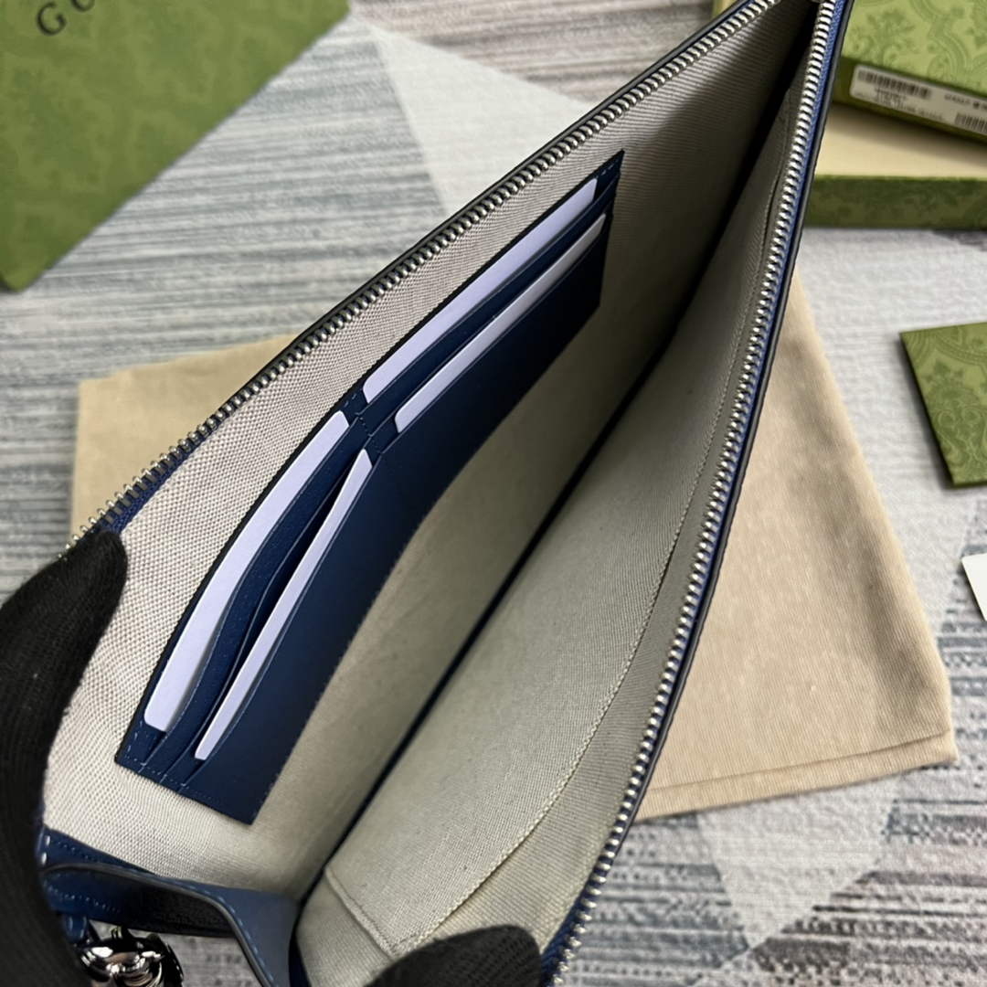 Gucci ‎475317 GG Marmont leather pouch blue leather