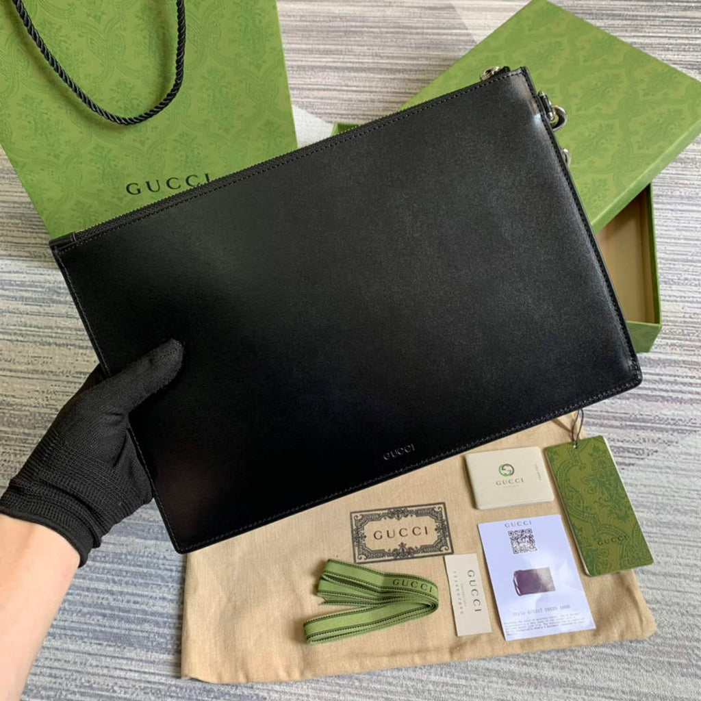 Gucci ‎475317 GG Marmont leather pouch black leather silver