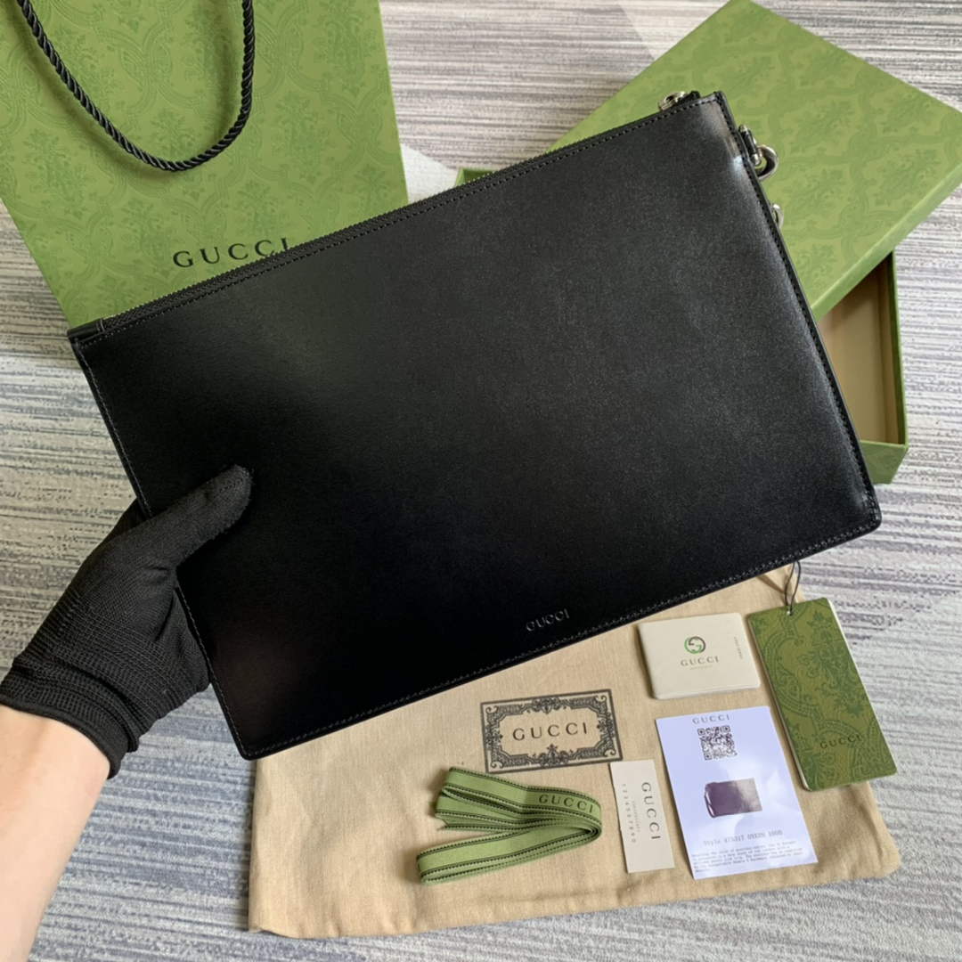 Gucci ‎475317 GG Marmont leather pouch black leather silver