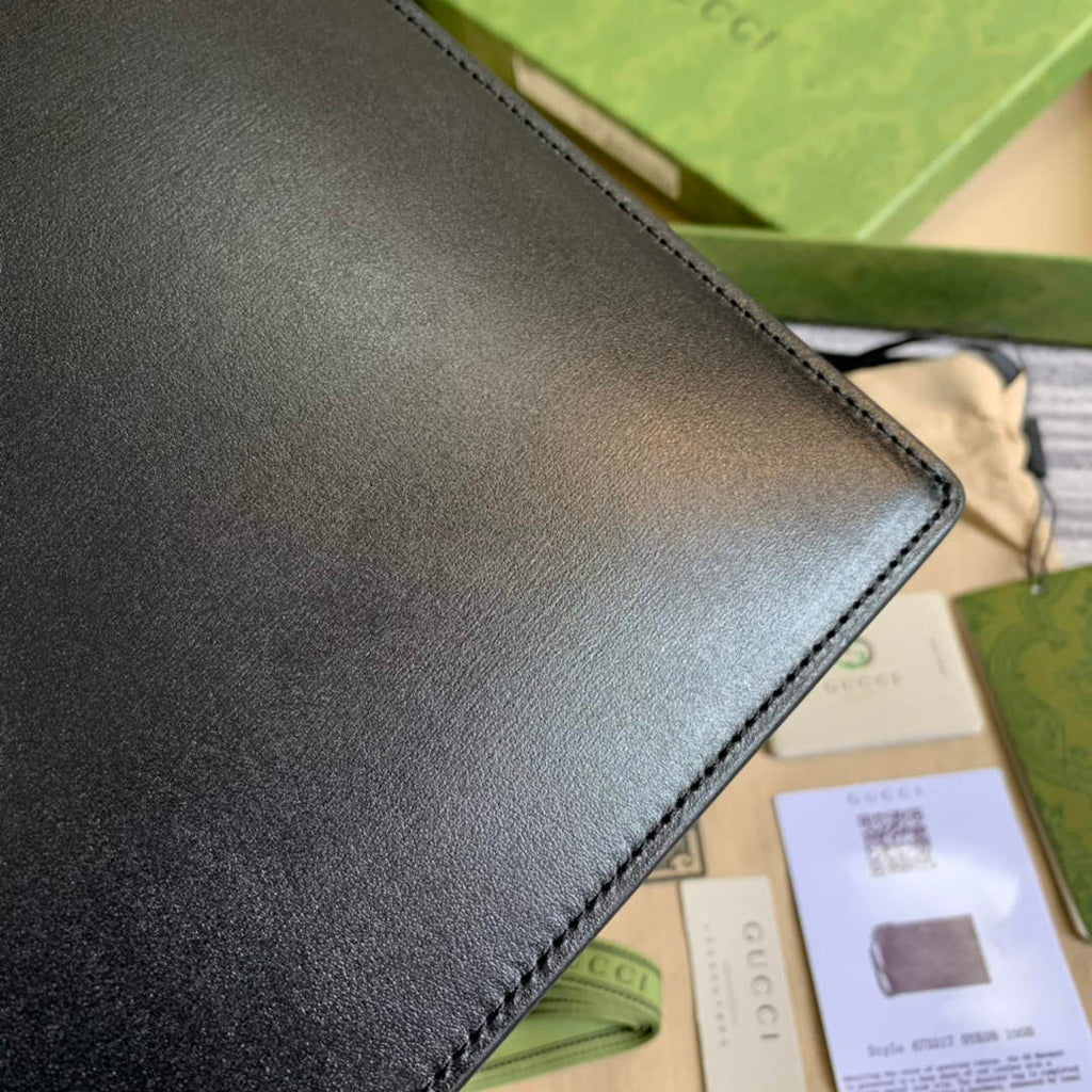 Gucci ‎475317 GG Marmont leather pouch black leather silver