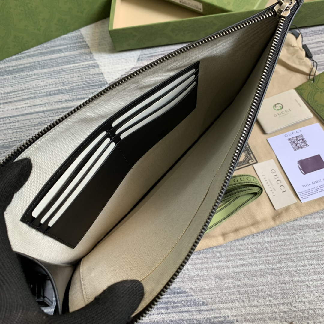 Gucci ‎475317 GG Marmont leather pouch black leather silver