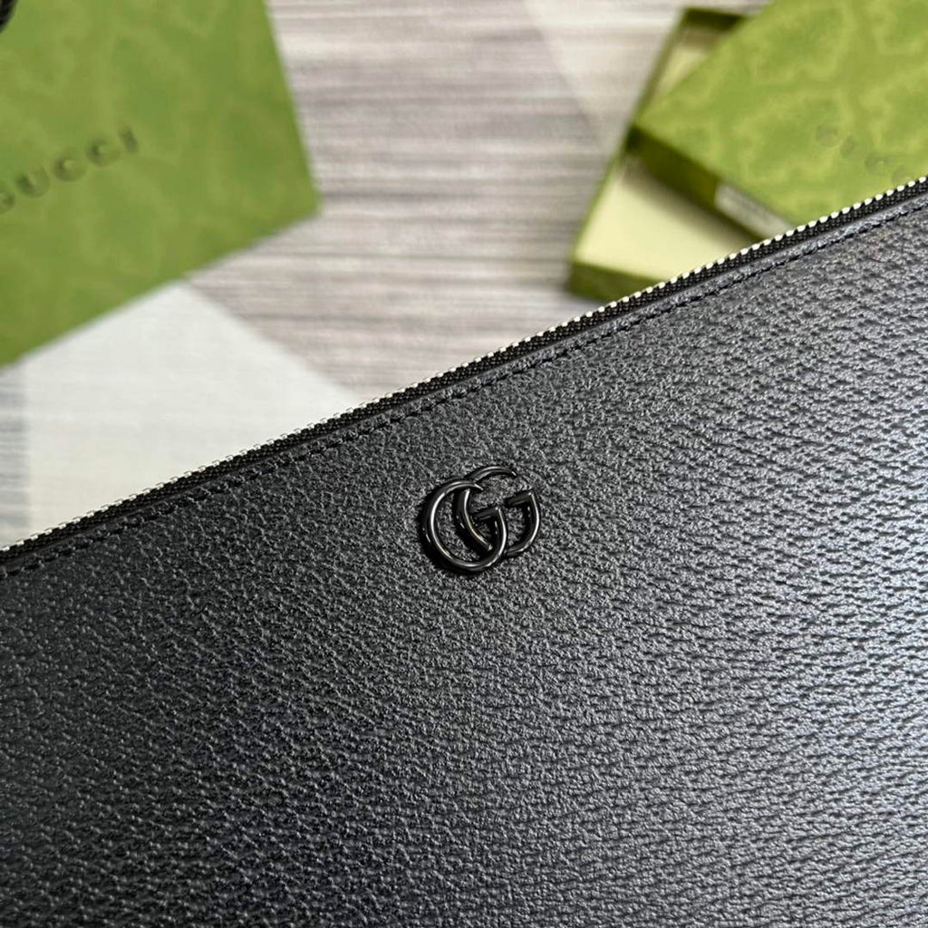 Gucci ‎475317 GG Marmont leather pouch black leather