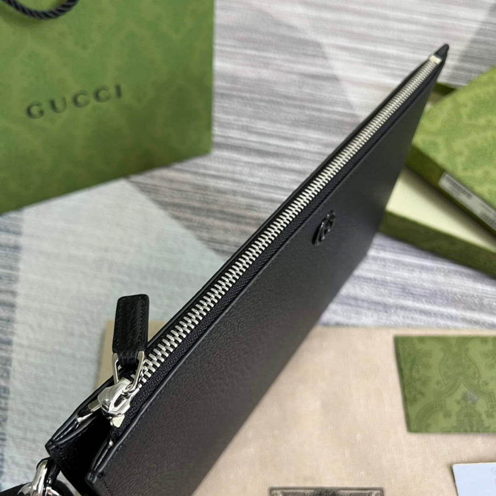 Gucci ‎475317 GG Marmont leather pouch black leather