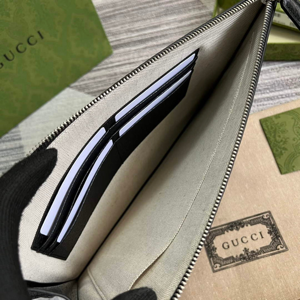 Gucci ‎475317 GG Marmont leather pouch black leather