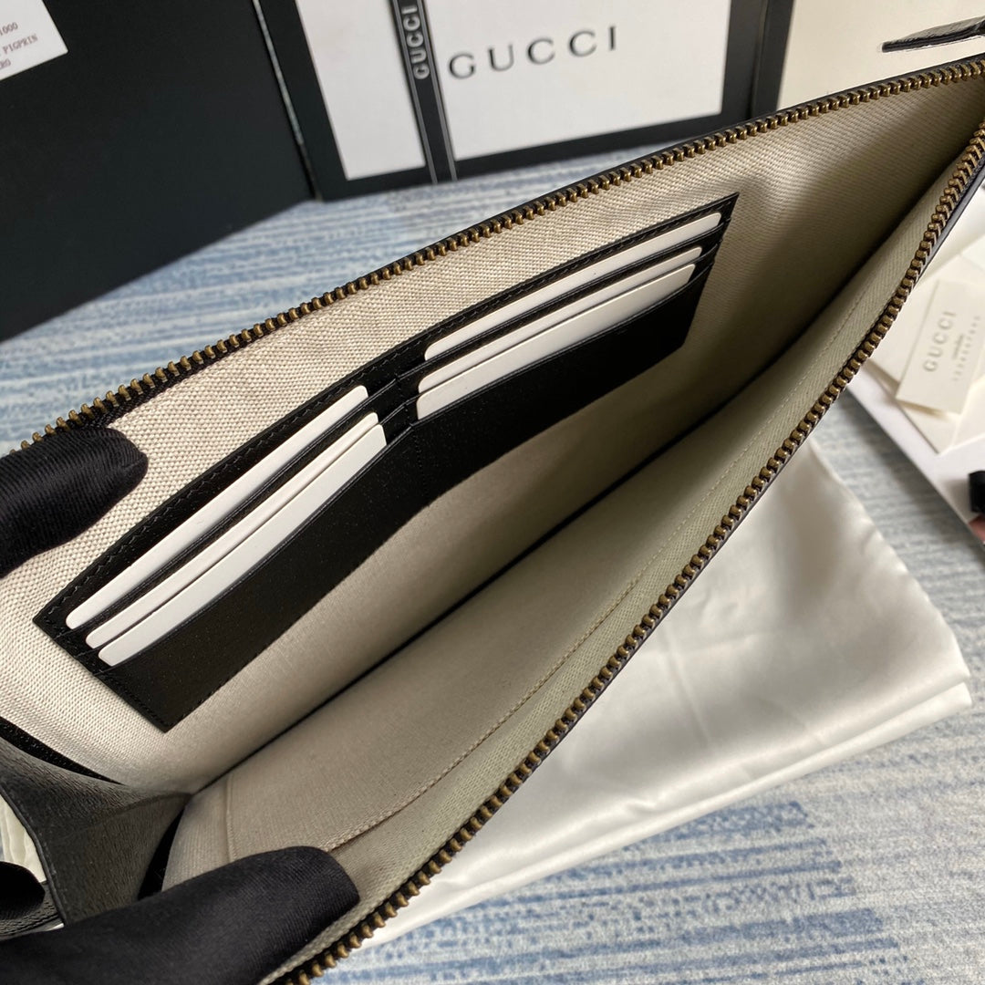 Gucci ‎475317 GG Marmont leather pouch black leather gold