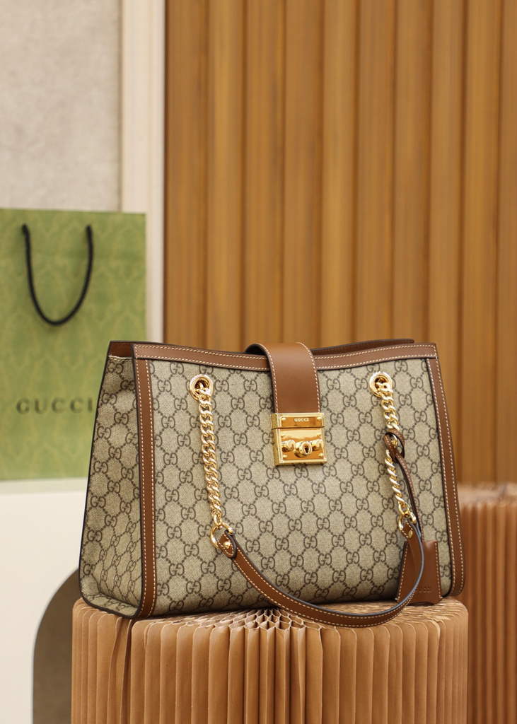 Gucci ‎479197 Padlock medium GG shoulder bag brown leather